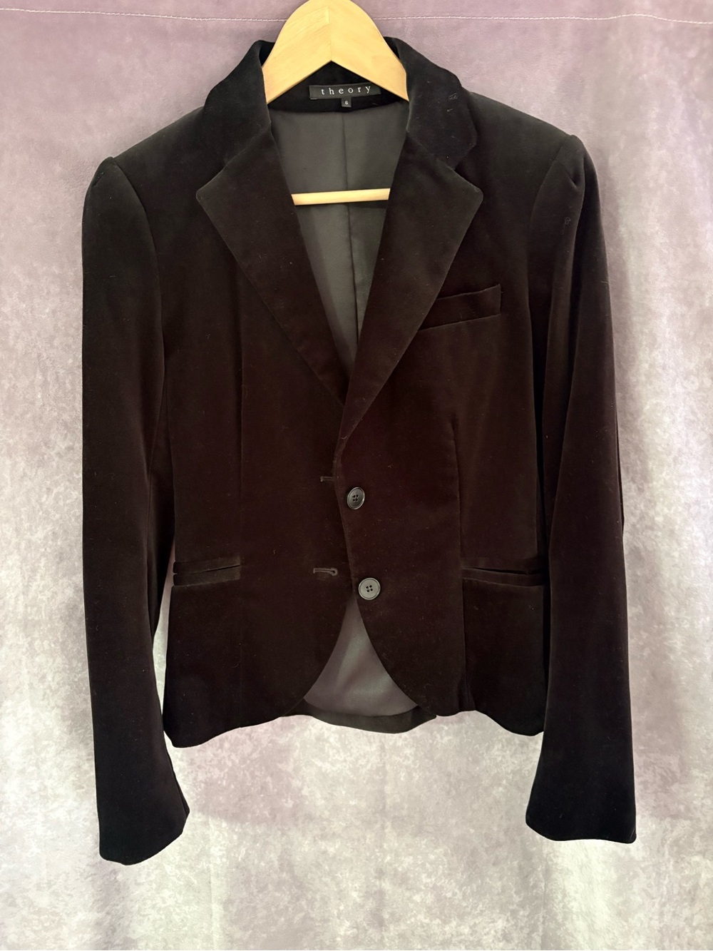 Theory Women’s Black Velvet Two-Button Blazer